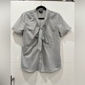 The Limited White Polka Dot Tie-Neck Short Sleeve Blouse